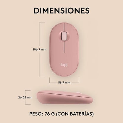Logitech Pebble Mouse 2 M350s, estilizado Mouse inalámbrico Bluetooth, Ligero, Personalizable, clicks discretos, Easy-Switch, Windows, macOS, iPadOS, Android, ChromeOS - Rosa