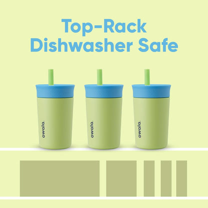 Owala - Vaso aislante de acero inoxidable para niños, con popote flexible resistente a derrames, fácil de limpiar, botella de agua para niños, ideal para viajes, apto para lavaplatos, 12 onzas, azul y