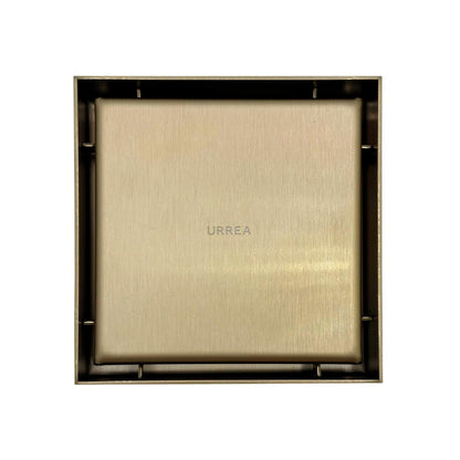 URREA Coladera Cuadrada de Acero Inoxidable con Rejilla y Válvula Check Anti Olor, Color Champagne, Desalojo de 40 Lts x Min, CCRINOX.42