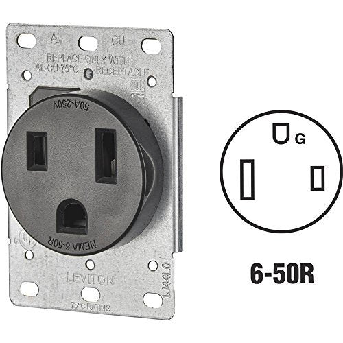 Leviton 05374-S00, Contato sencillo de entrada recta, Grado Industrial, Conexión a tierra, Cableado lateral, 50 A, 250 V