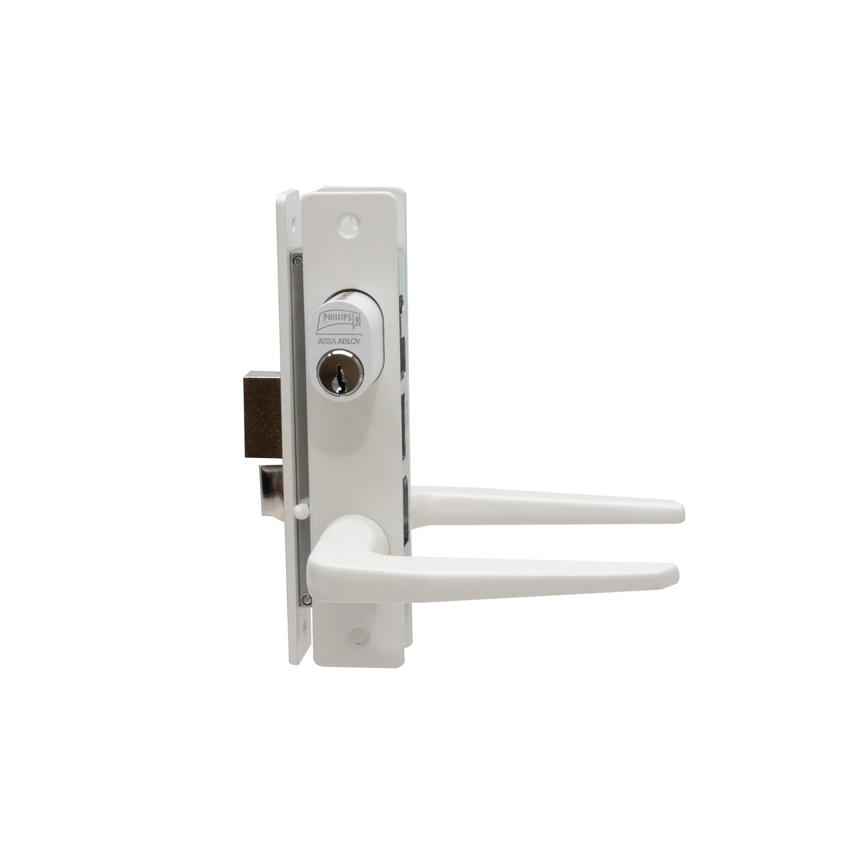 Phillips Cerradura Modelo Slim 549 Manija Delgada Para Puerta De Aluminio Blanco
