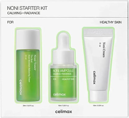Celimax kit de inicio The Real Noni 3 piezas mini – Tónico Hidratante 20 ml, Ampolleta Calmante 10 ml y Crema Reparadora 10 ml – Cuidado facial vegano para todo tipo de piel – Skincare coreano