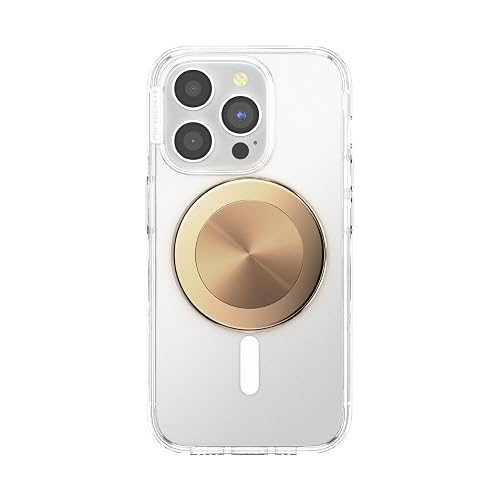 PopSockets - Empuñadura para teléfono MagSafe con Soporte, Soporte magnético, Parte Superior Intercambiable, sujeción Segura para iPhone MagSafe, teléfono y Tablet, Soporte Radial de Aluminio Dorado