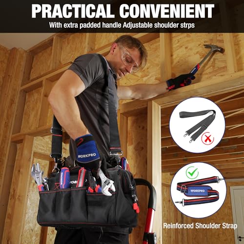 WORKPRO W081020A bolsa de almacenamiento compacta para herramientas, boca ancha superior, 12 pulgadas