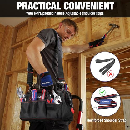 WORKPRO W081020A bolsa de almacenamiento compacta para herramientas, boca ancha superior, 12 pulgadas