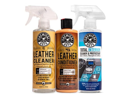 Chemical Guys Kit Limpiador y Acondicionador de Cuero + Protector de Interiores, 473 ml, 3 Productos SPI1091601