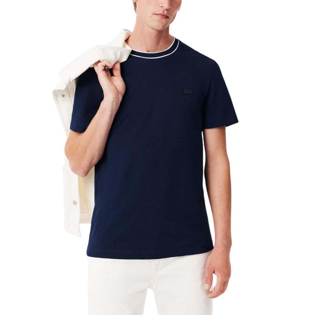 Lacoste - Playera con Cuello de Rayas piqué para Hombre - XXL - Azul marino