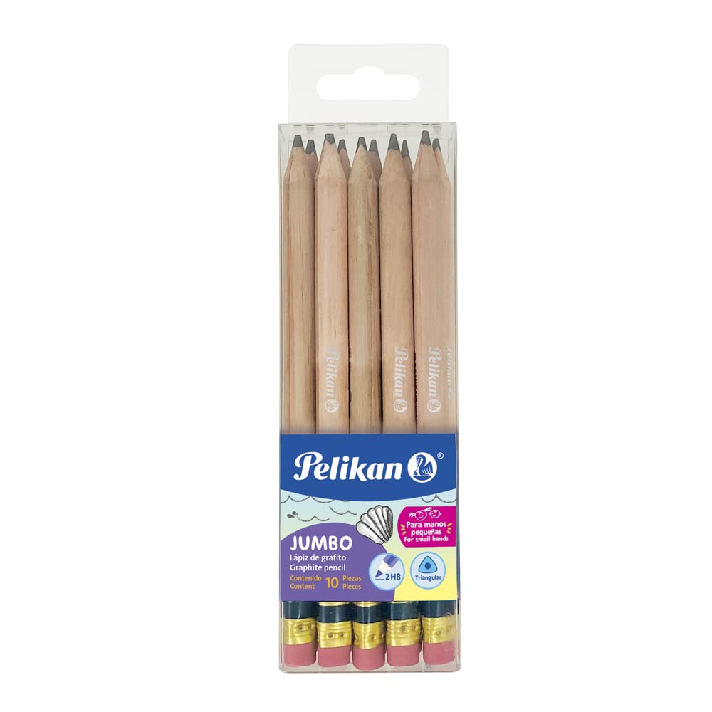 Pelikan Lápiz de Grafito Triangular Jumbo No. 2HB con 10 Piezas de Mina Resistente en Caja de Cartón Ideal para Manos Pequeñas