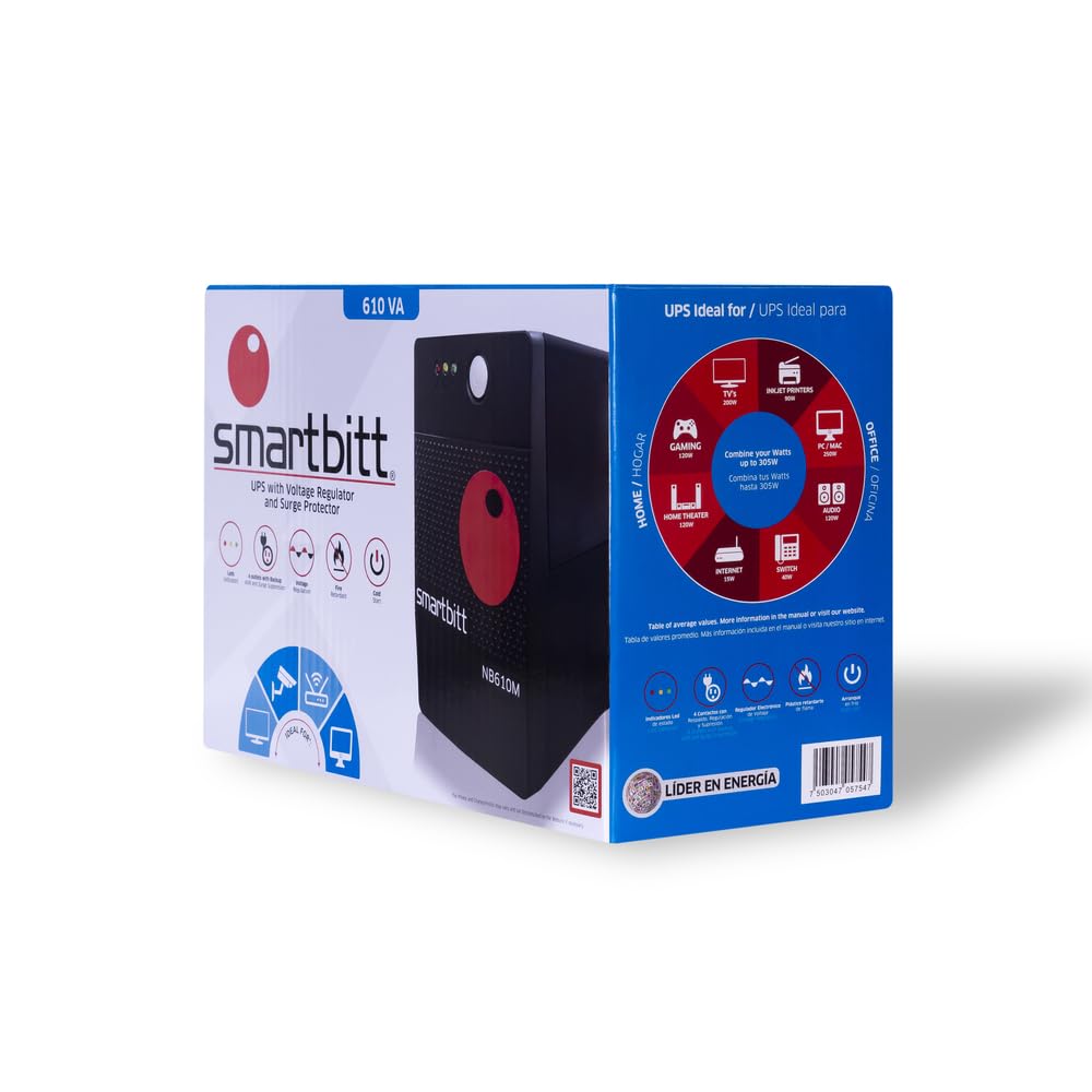 Smartbitt No Break Interactivo de 610 VA / 305 W con 4 Contactos, Negro, SBNB610M