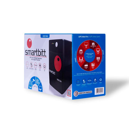 Smartbitt No Break Interactivo de 610 VA / 305 W con 4 Contactos, Negro, SBNB610M