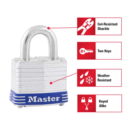 Master Lock 3QLDHCHD Zinc Plated Steel Padlocks, 4-Pack