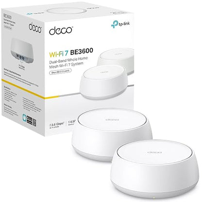 TP-Link Deco BE22(2-Pack) Router Mesh WiFi7 BE3600 Cobertura 420m² - Doble Banda 3.6 Gbps - 2 Puertos Gigabit - Roaming IA para Moverte Sin Perder Conexión - App Deco - Conecta 150 Dispositivos