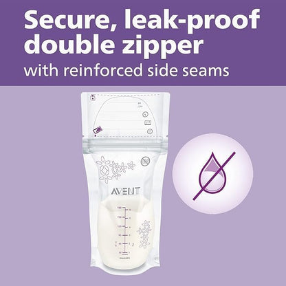 Philips AVENT Bolsas de almacenamiento de leche materna, transparente, 6 onzas, paquete de 50