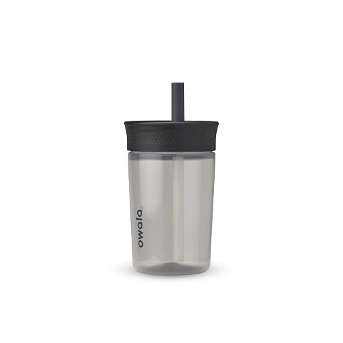 Owala Vaso de Plástico Sin BPA 15 oz | Negro y Gris, Popote Flexible Resistente a Derrames, Fácil de Limpiar, Apto para Lavaplatos, Ideal para Viajes