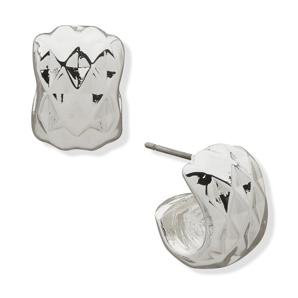 Nine West Aretes Circular Pequeño | Plateado, 1 par, metal, diseño huggies, acabado brillante