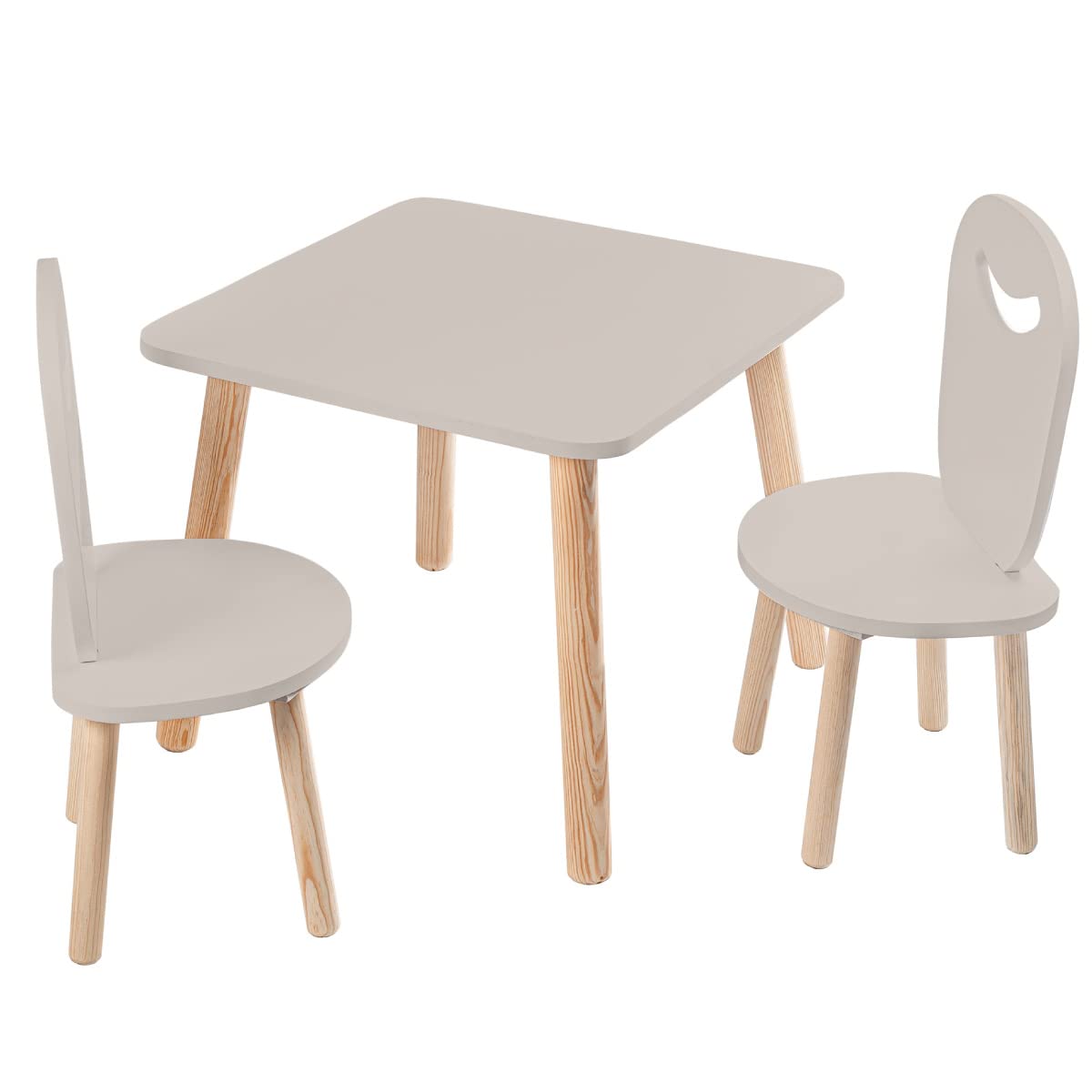 Duduk 2 Sillas Infantiles con Mesa Cuadrada de Madera - Gris claro