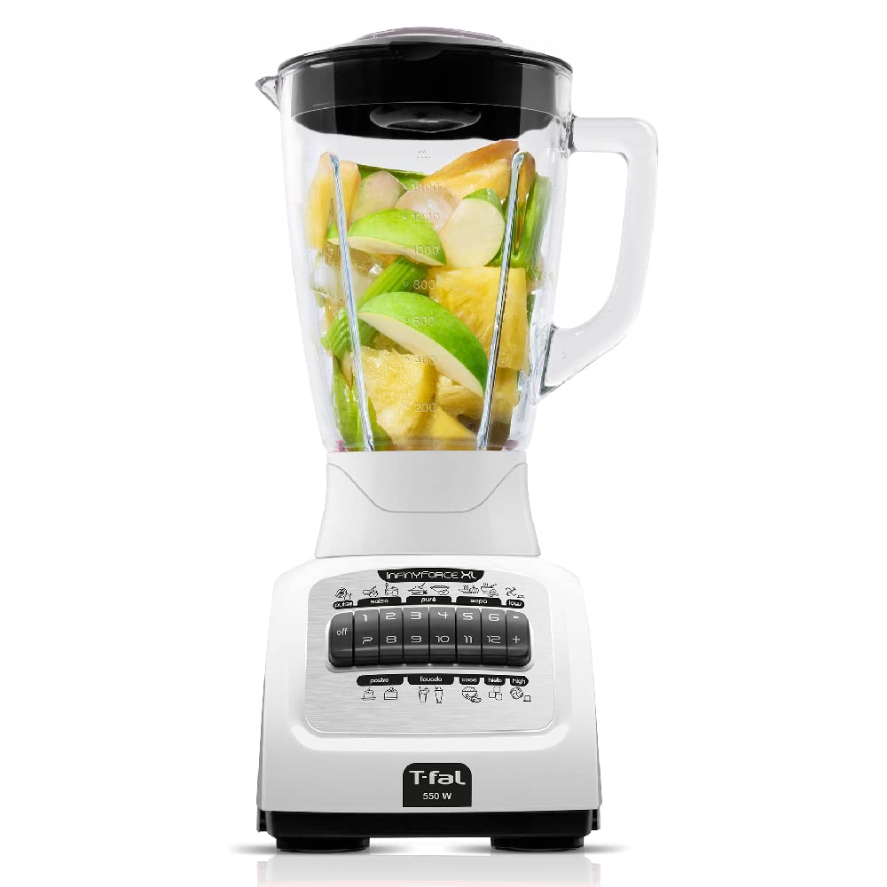 T-fal Licuadora Infiny Force XL con Vaso de Vidrio 2.2 L, 550 W - 12 Velocidades - Blanca