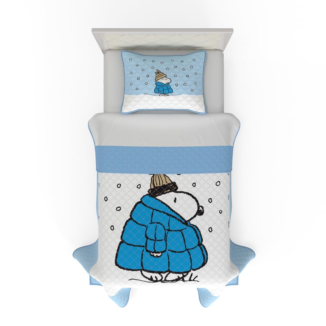 Franco Peanuts Snoopy Juego de Colcha Floral - Individual - Cacahuetes - Snoopy Puffer Coat