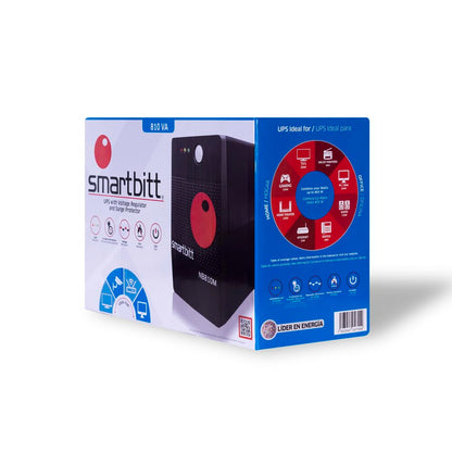 Smartbitt No Break Interactivo de 810 VA / 405 W con 6 Contactos, Negro, SBNB810M