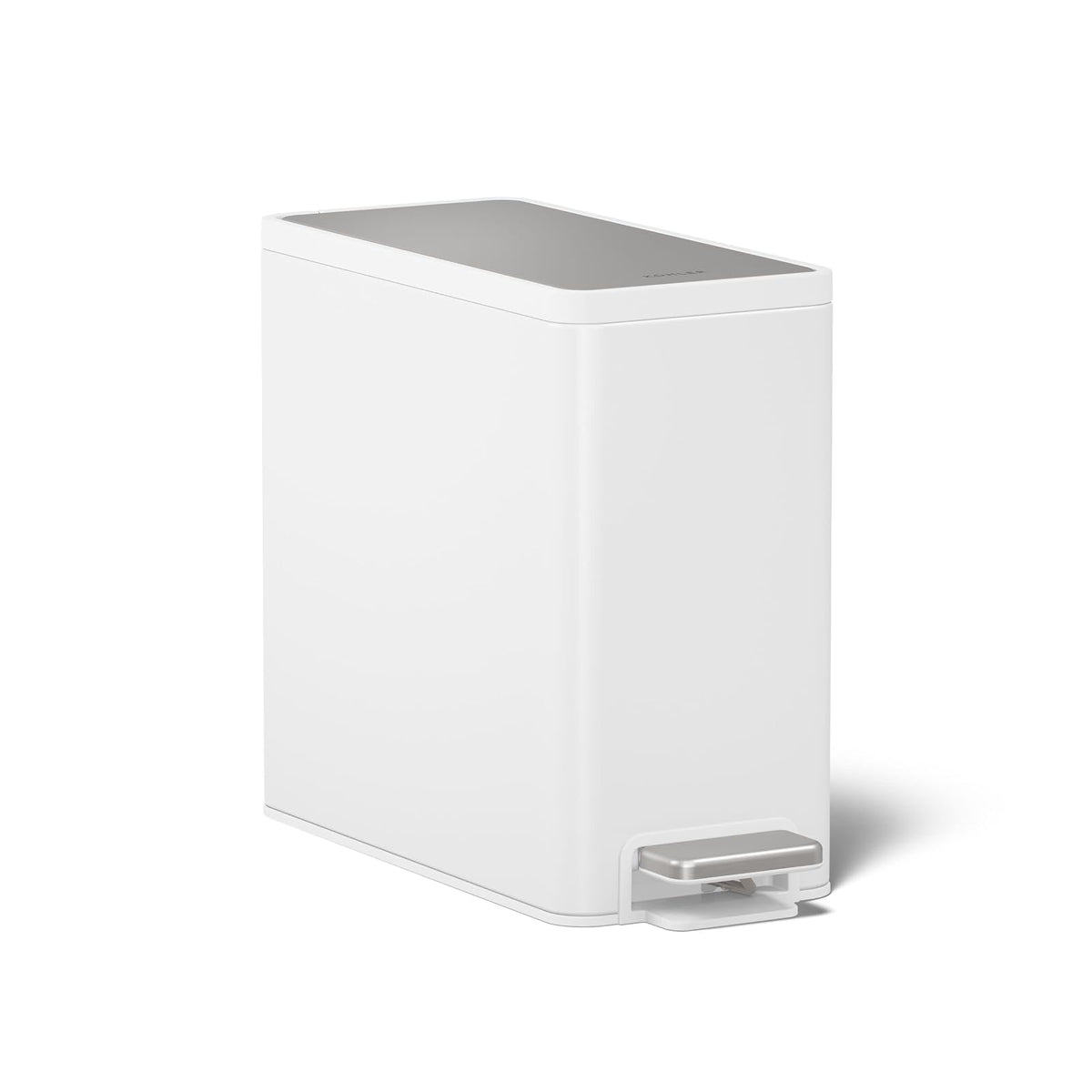 Kohler 20957-STW Bote de basura delgado de 2.5 galones, cubeta de basura para baño con pedal de cierre suave, color blanco con acero inoxidable