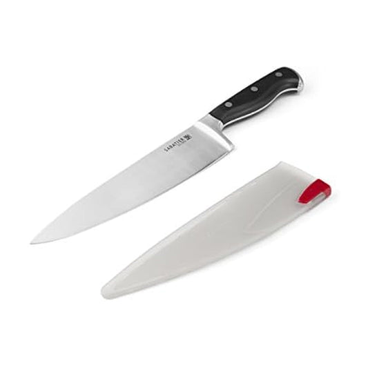 Sabatier - Cuchillo Santoku de acero inoxidable forjado con vaina de afilado automático EdgeKeeper, Cuchillo de chef, 8", Negro, 1 pieza, 1