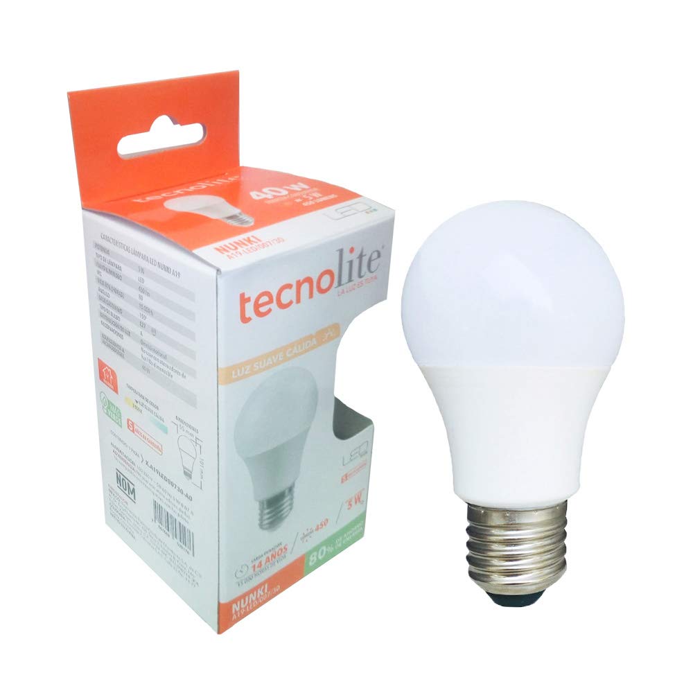 Tecnolite - Paquete de 10 Focos LED A19, Iluminación Interior, 5 Watts, 450 lumens y 3,000 Kelvin, Luz Cálida, Ahorrador de Energía Eléctrica