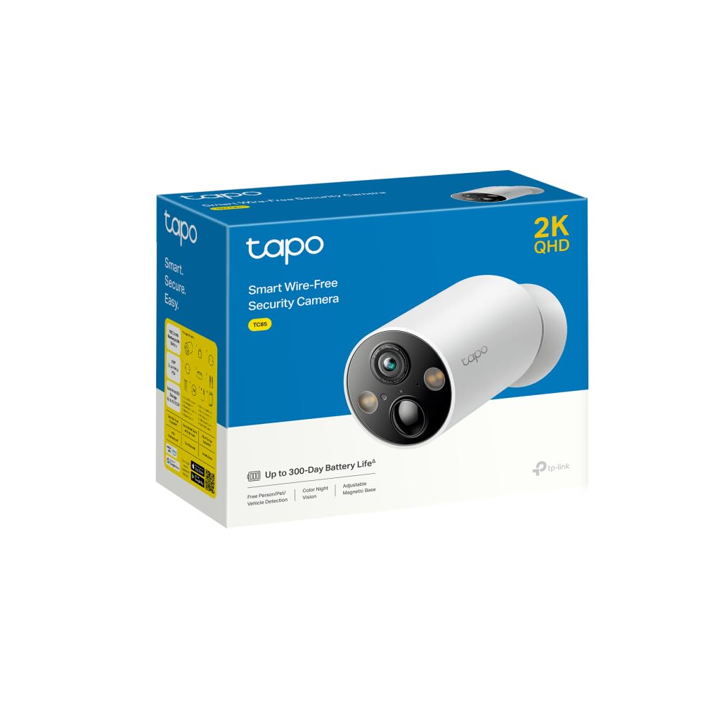 Tapo TP-Link TC85, Cámara Seguridad Inalámbrica 2K, Visión Nocturna Color, 150° FOV, IA Gratis, IP66, Batería 300 Días, Compatible Panel Solar