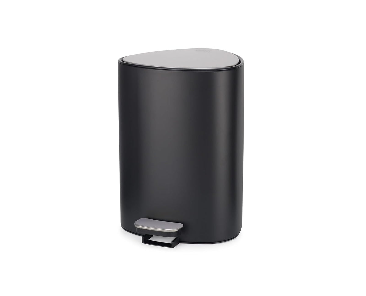Joseph Joseph EasyStore - cubeta de basura con pedal de acero inoxidable de 5 litros con tapa de cierre suave, cubeta interior extraíble, para baño, recámara, oficina, color negro mate - Negro