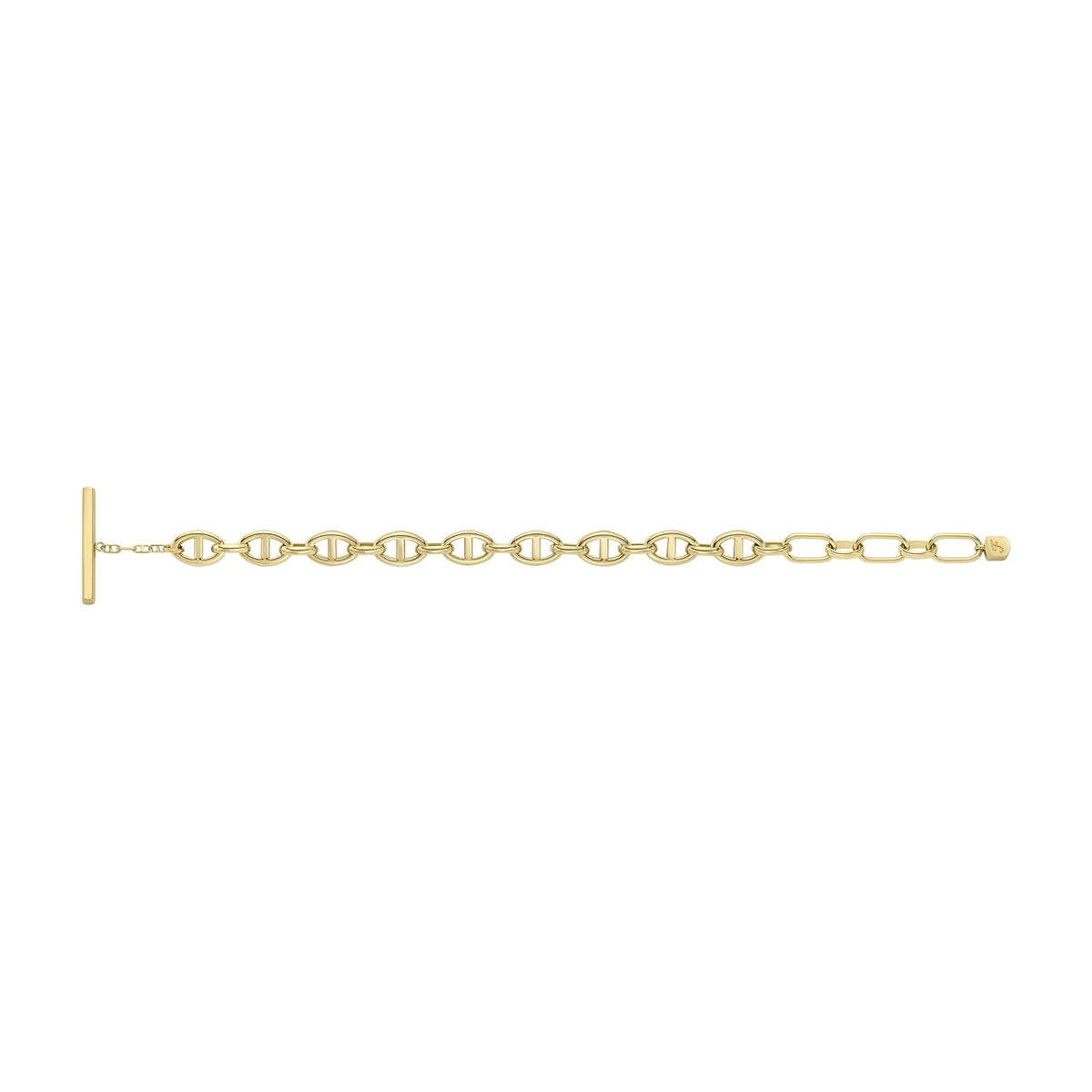 Pulsera Fossil Modelo: JF04759710 Heritage de acero inoxidable en color dorado para dama