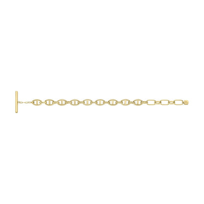 Pulsera Fossil Modelo: JF04759710 Heritage de acero inoxidable en color dorado para dama