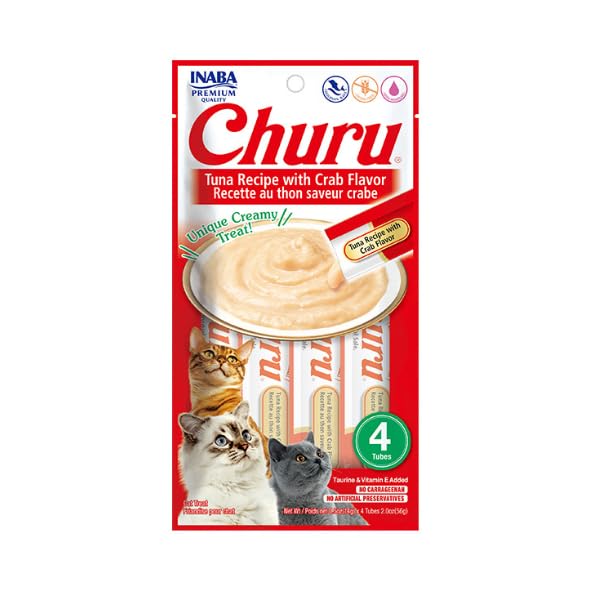 Churu Inaba Premios Cremosos para Gato, Control de Bolas de Pelo, 24 Tubos - Cangrejo - 24 Tubos