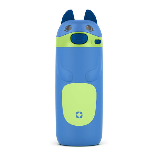 Ello Ellies - Botella de agua de acero inoxidable aislada al vacío para niños de 350 ml con popote y asa de transporte incorporada y tapa con cierre a prueba de fugas para mochila escolar, lonchera y