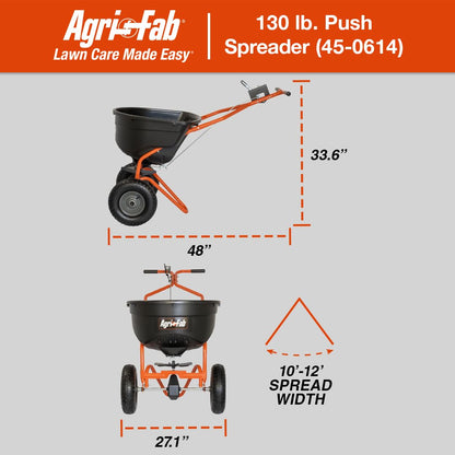 Agri-Fab 45-0614 122 Libras. Esparcidor de transmisión Push Lawn & Garden para Semillas, Fertilizantes, Sal, derretimiento de Hielo; Caminar detrás con Palanca de Control de Flujo fácil de Usar