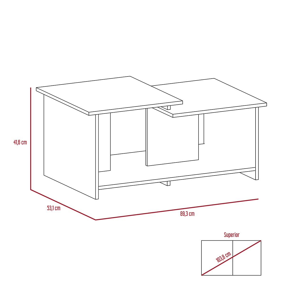 Espacio Klik KLIK Mesa de Centro wema armable, Color Duna, Dimensiones 89.3 Largo X 53.1 Ancho X 41.6 Alto cm, Estilo contemporáneo, con Superficie Amplia
