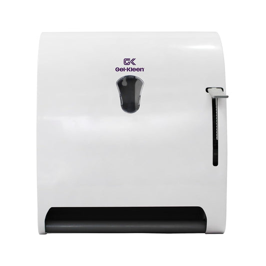 Gel-Kleen Despachador de Toalla en Rollo Premium Blanco para Pared - Dispensador Institucional de Plástico ABS Uso Rudo con Palanca para Rollo de Hasta 180m, Ideal para Baño, Cocina, Negocio y Oficina