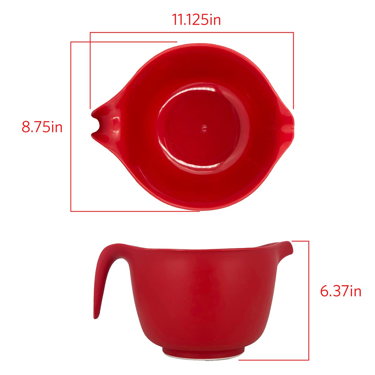 GLAD - tazón para mezclar con asa, 3 cuartos de galón, plástico resistente con boquilla de vertido y base antideslizante, apto para lavaplatos para cocinar y hornear, color rojo