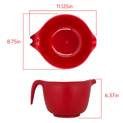 GLAD - tazón para mezclar con asa, 3 cuartos de galón, plástico resistente con boquilla de vertido y base antideslizante, apto para lavaplatos para cocinar y hornear, color rojo
