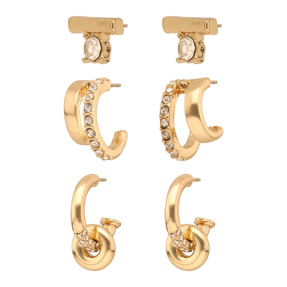 Nine West Aretes Bitonio Varios Para Mujer | Mediano, 1 par, tres pack, terminado brillante