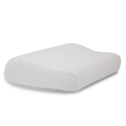MEMORY FOAM: Almohada en forma Curva Ortopédica, Mantiene la Postura Correcta de Cabeza y Cuello, es de espuma viscoelástica con funda removible de velour para facilitar su lavado. Hipoalergénica.