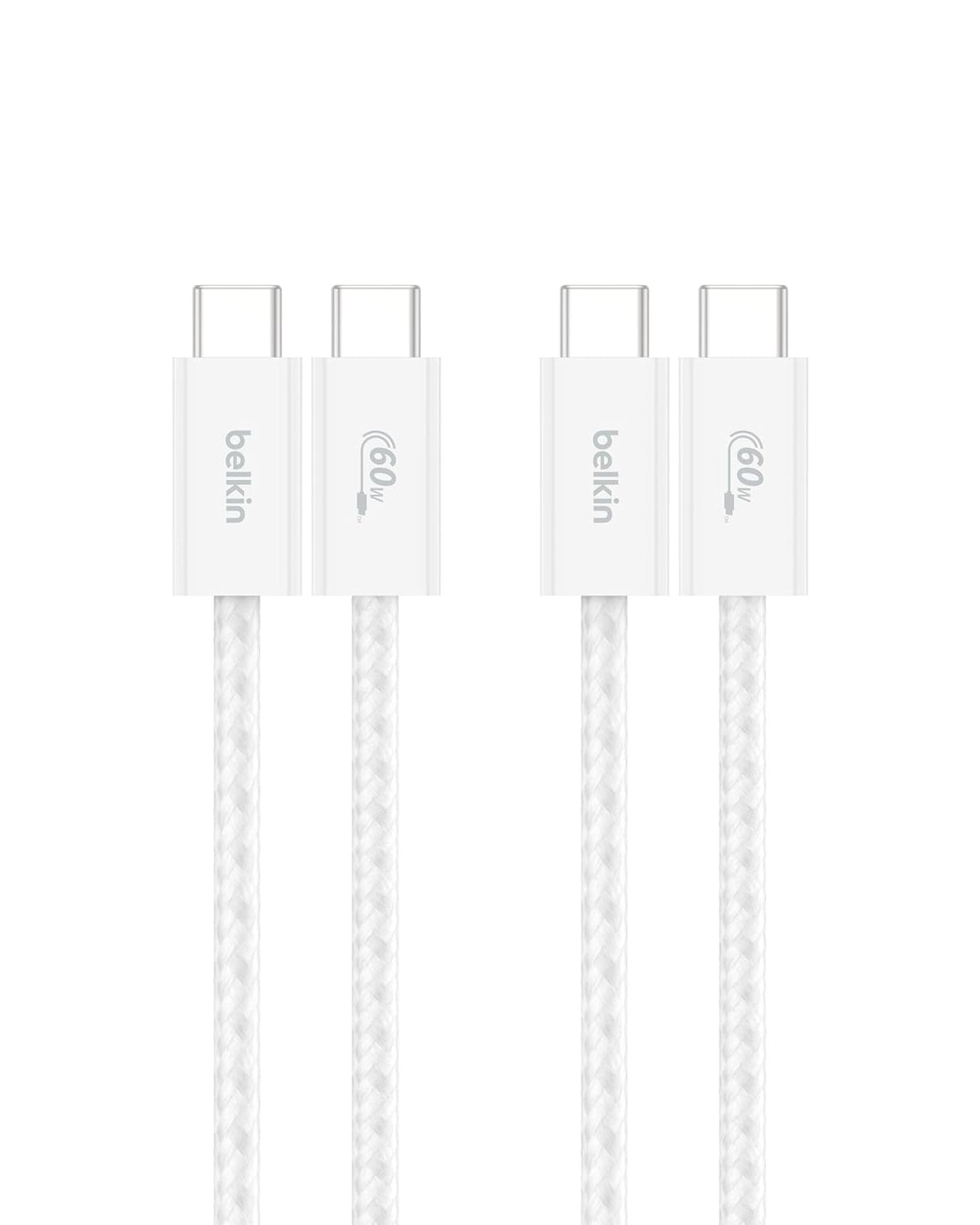 Belkin Cable USB-C a USB-C BoostCharge 60W Trenzado - Blanco - 1 m - 2 unidades