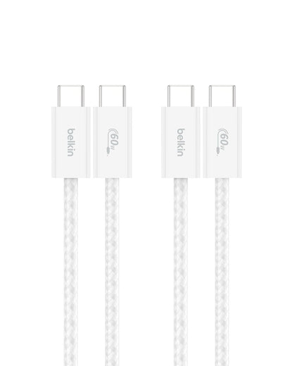 Belkin Cable USB-C a USB-C BoostCharge 60W Trenzado - Blanco - 1 m - 2 unidades