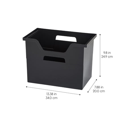 IRIS USA Paquete de 4 Cajas para Archivos de Escritorio, Negro | Organiza documentos, correo, revistas y artículos de oficina con almacenamiento portátil para hogar o escuela