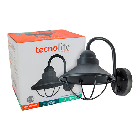 Tecnolite Lámpara de Pared Arbotante Tipo Farol Exterior, Ideal Zona Costera 60 W, Base E27, IP44, No incluye foco
