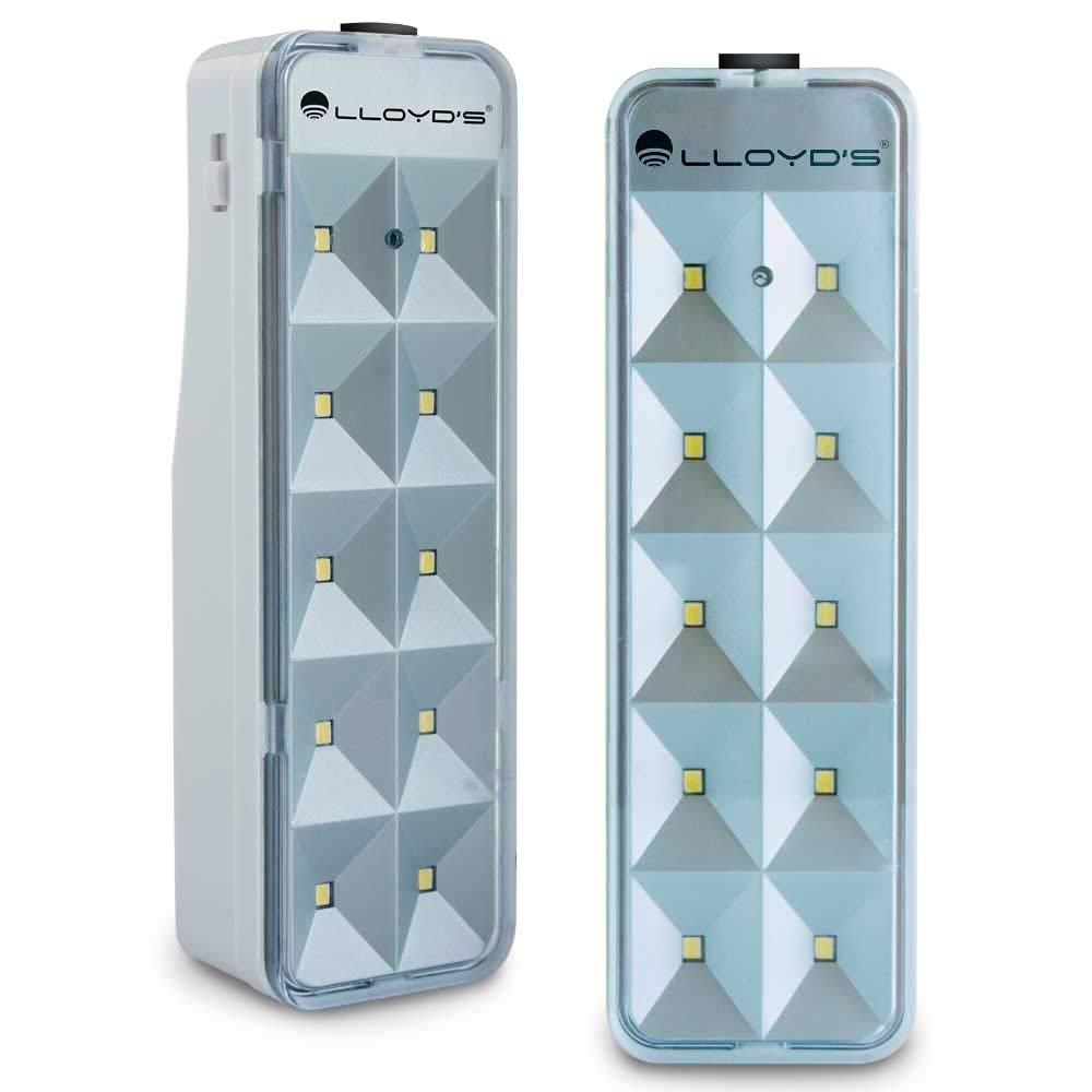 Lloyd's Duo Pack Lámparas de Emergencia Recargables, con 10 Leds SMD, 2 niveles de intensidad, hasta 10 Horas de duración, encendido automático al fallar la luz y clavija retráctil.