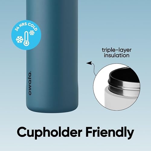 Owala FreeSip Botella de acero inoxidable aislada con popote, botella de agua deportiva libre de BPA, ideal para viajar, 24 oz, Mezclilla