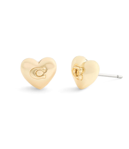COACH Joyería Pendientes de tuerca con firma en forma de corazón para mujer