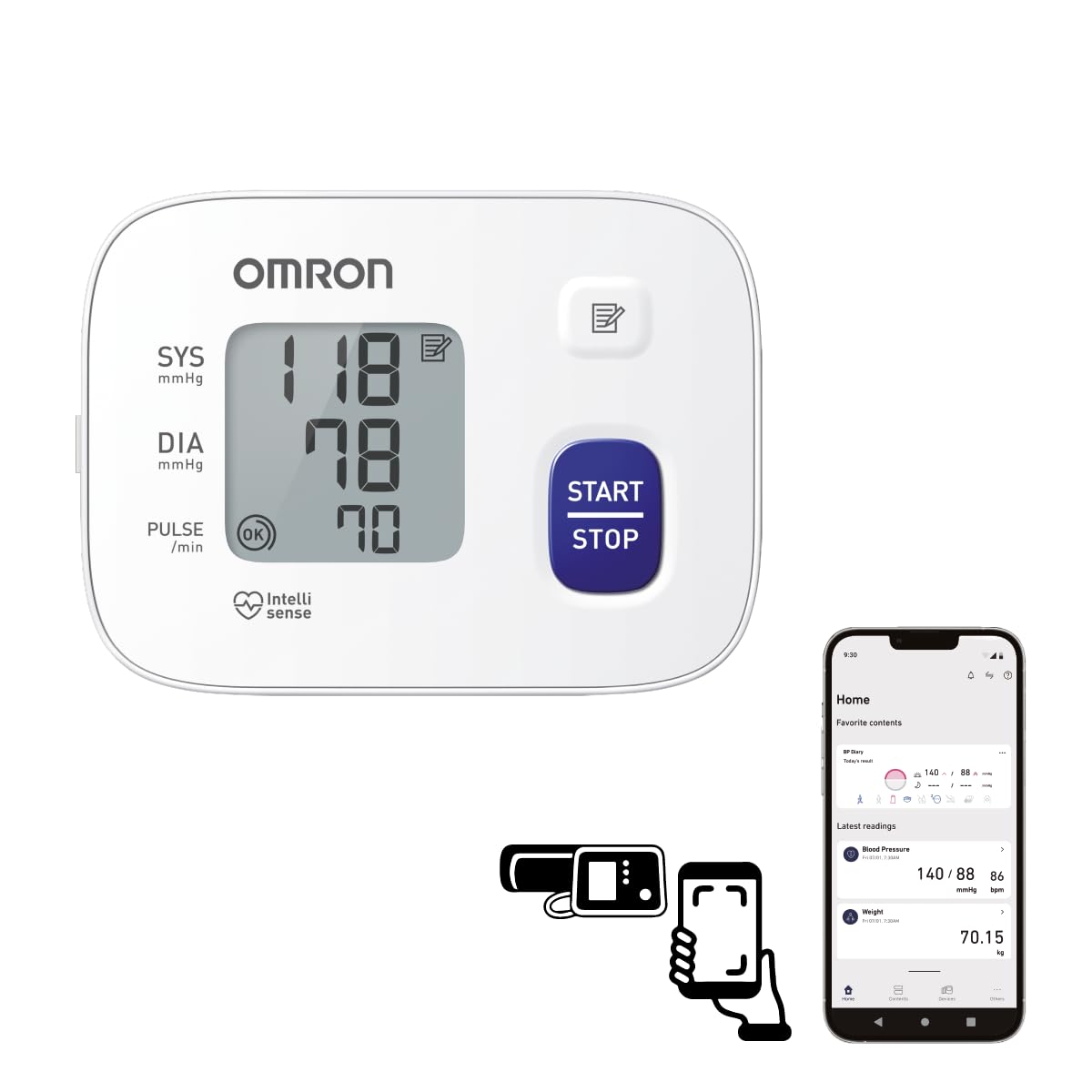 OMRON Baumanómetro automático de muñeca RS1 (HEM-6160-E) compatible con app OMRON connect
