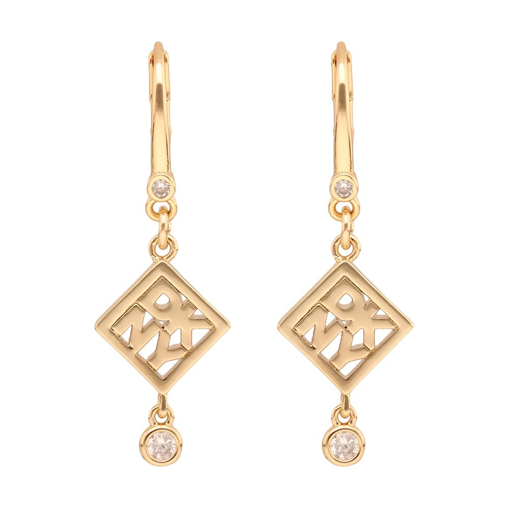 DKNY Aretes Rombo Para Mujer | Dorado, Mediano, 1 par, Colgante Corto, Cierre Gancho Francés