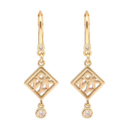 DKNY Aretes Rombo Para Mujer | Dorado, Mediano, 1 par, Colgante Corto, Cierre Gancho Francés