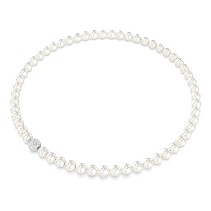 Collar Swarovski Matrix, perla de vidrio, blanco, baño de rodio